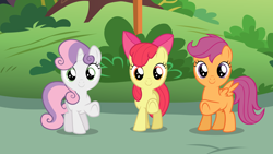 Size: 7680x4320 | Tagged: safe, artist:iknowpony, character:apple bloom, character:scootaloo, character:sweetie belle, species:pegasus, species:pony, species:unicorn, episode:crusaders of the lost mark, g4, my little pony: friendship is magic, .svg available, absurd resolution, blank flank, cutie mark crusaders, female, filly, foal, hooves, horn, looking at you, smiling, spread wings, underhoof, vector, wings
