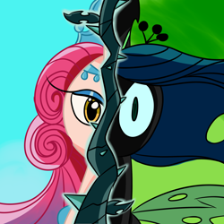 Size: 3000x3000 | Tagged: safe, artist:turkleson, character:princess amore, character:queen chrysalis, black vine, plunder seeds, two sides