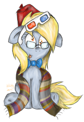 Size: 687x1000 | Tagged: safe, artist:kristysk, character:derpy hooves, species:pegasus, species:pony, 3d glasses, clothing, doctor who, female, fez, fourth doctor's scarf, glasses, hat, mare, scarf, solo, tongue out