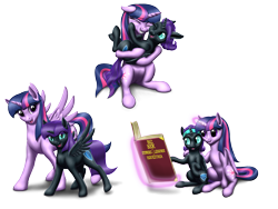 Size: 2000x1500 | Tagged: safe, artist:vasillium, character:twilight sparkle, character:twilight sparkle (alicorn), oc, oc:nyx, species:alicorn, species:pony, alicorn oc, cute, mama twilight, nyxabetes