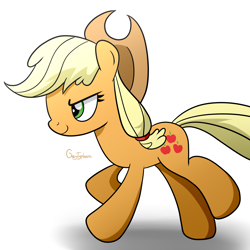 Size: 2000x2000 | Tagged: safe, artist:graytyphoon, character:applejack, species:earth pony, species:pony, applejack's hat, clothing, cowboy hat, female, hat, mare, raised hoof, raised leg, running, simple background, solo, white background