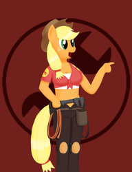 Size: 1591x2073 | Tagged: safe, artist:devs-iratvs, character:applejack, species:anthro, crossover, engineer, female, solo, team fortress 2