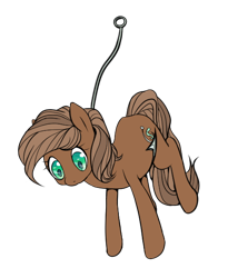 Size: 472x577 | Tagged: safe, artist:archego-art, oc, oc only, oc:bait pony, bait, fishing hook, hook, looking down, simple background, solo, suspended, transparent background