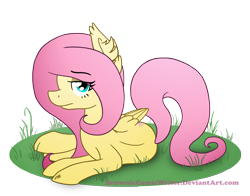 Size: 1840x1440 | Tagged: safe, alternate version, artist:greenlinzerd, character:fluttershy, ear fluff, female, fluffy, grass, looking at you, prone, solo