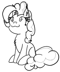 Size: 540x648 | Tagged: safe, artist:bigshot232, character:pinkie pie, :3, cute, diapinkes, female, happy, monochrome, sitting, solo