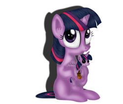 Size: 1024x866 | Tagged: safe, artist:inurantchan, character:twilight sparkle, character:twilight sparkle (alicorn), species:alicorn, species:pony, acorn, cute, female, filly, filly twilight sparkle, hnnng, plushie, pun, solo, time paradox, visual gag, younger