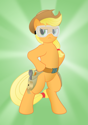 Size: 877x1240 | Tagged: safe, artist:alixnight, character:applejack, species:pony, episode:applejack's day off, bipedal, female, heroic posing, safety goggles, solo, toolbelt, vector