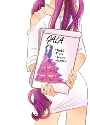 Size: 348x480 | Tagged: safe, artist:zoe-productions, character:rarity, clothing, drawing, dress, gala dress, humanized
