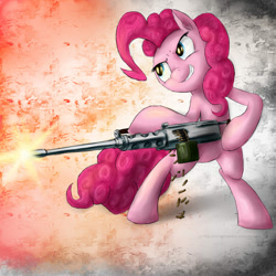 Size: 900x901 | Tagged: safe, artist:rule1of1coldfire, character:pinkie pie, browning m2, gun, machine gun, shooting, who needs trigger fingers
