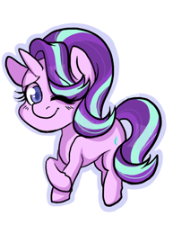 Size: 612x792 | Tagged: safe, artist:twisted-sketch, character:starlight glimmer, species:pony, species:unicorn, colored pupils, cute, female, glimmerbetes, looking at you, mare, simple background, smiling, solo, white background, wink