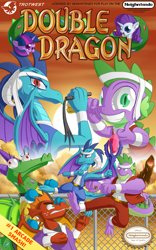 Size: 1200x1920 | Tagged: safe, artist:berrypawnch, character:crackle, character:garble, character:princess ember, character:rarity, character:spike, character:twilight sparkle, species:dragon, beefspike, bloodstone scepter, box art, double dragon, nintendo, nintendo entertainment system, parody, video game cover