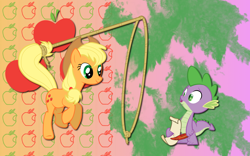 Size: 2560x1600 | Tagged: safe, artist:alicehumansacrifice0, character:applejack, character:spike, ship:applespike, female, lasso, male, misleading thumbnail, shipping, straight, tail hold
