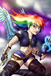 Size: 730x1095 | Tagged: safe, artist:m_d_quill, character:rainbow dash, species:human, belly button, female, humanized, solo