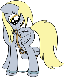 Size: 2500x2959 | Tagged: safe, artist:datapony, character:derpy hooves, species:pegasus, species:pony, bondage, female, hobbled, mare, rope, self bondage, shackles, solo, tied up