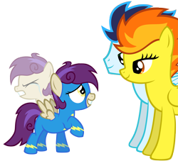 Size: 3297x3000 | Tagged: safe, artist:scourge707, character:soarin', character:spitfire, oc, oc:electron, parent:soarin', parent:spitfire, parents:soarinfire, species:pony, ship:soarinfire, clothing, crying, eyes closed, family, female, male, offspring, sad, shipping, straight, wonderbolts, wonderbolts uniform
