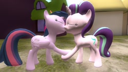 Size: 1360x768 | Tagged: safe, artist:mk513, character:starlight glimmer, character:twilight sparkle, character:twilight sparkle (alicorn), species:alicorn, species:pony, ship:twistarlight, 3d, female, gmod, kissing, lesbian, mare, shipping