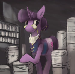 Size: 2208x2202 | Tagged: safe, artist:php64, character:twilight sparkle, book, bookhorse, female, librarian, looking at you, solo