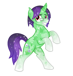 Size: 1200x1252 | Tagged: safe, artist:monkfishyadopts, oc, oc only, oc:crescent star, species:crystal pony, species:pony, species:unicorn, crystal unicorn, glasses, male, simple background, solo, stallion, white background