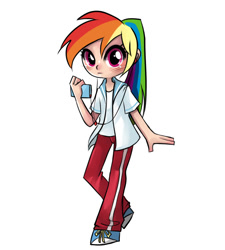Size: 900x1000 | Tagged: safe, artist:chch, character:rainbow dash, species:human, earbuds, female, humanized, mp3 player, solo