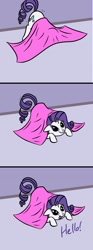Size: 900x2421 | Tagged: safe, artist:waywardtrail, artist:zestyoranges, character:rarity, species:pony, species:unicorn, :t, ask ecstatic rarity, behaving like a cat, behaving like a dog, blanket, butt shake, cute, dialogue, dilated pupils, fabric, face down ass up, faec, female, floppy ears, hello, looking at you, looking up, mare, open mouth, plot, raribetes, raricat, rerity, smiling, smirk, starry eyes, tumblr, wingding eyes