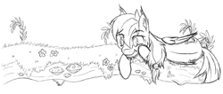 Size: 1886x800 | Tagged: safe, artist:bigshot232, oc, oc only, oc:blue skies, species:pegasus, species:pony, carving, grayscale, lying down, male, monochrome, simple background, smiling, stallion, tree, tree branch, white background