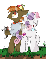 Size: 640x824 | Tagged: safe, artist:thepegasisterpony, character:button mash, character:sweetie belle, clothing, cutie mark, eyes closed, hat, minecraft, open mouth, propeller hat, simple background, the cmc's cutie marks, transparent background