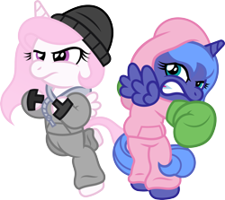 Size: 1930x1718 | Tagged: safe, artist:t-3000, character:princess celestia, character:princess luna, newbie artist training grounds, boxing gloves, clothing, female, filly, filly celestia, filly luna, gritted teeth, hat, hoodie, punch out, rocky (movie), rocky balboa, simple background, sweatpants, transparent background, woona, younger