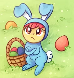 Size: 554x586 | Tagged: safe, artist:tsurime, character:apple bloom, episode:family appreciation day, g4, my little pony: friendship is magic, adorabloom, apple bloom is not amused, bunny bloom, bunny costume, clothing, crossed hooves, cute, easter, easter egg, unamused