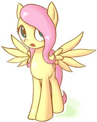 Size: 594x743 | Tagged: safe, artist:fajeh, artist:rustydooks, character:fluttershy, female, looking at you, simple background, solo, spread wings, standing, wings