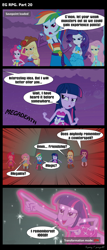 Size: 1288x3000 | Tagged: safe, artist:bredgroup, character:applejack, character:fluttershy, character:pinkie pie, character:rainbow dash, character:rarity, character:twilight sparkle, character:twilight sparkle (alicorn), comic:eg rpg, my little pony:equestria girls, boots, cheat code, comic, doom, exploiter, exploiting, fall formal outfits, god mode, griefer, griefing, hacker, hacking, high heel boots, iddqd, screencap comic