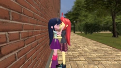 Size: 1360x768 | Tagged: safe, artist:mk513, character:moondancer, character:twilight sparkle, character:twilight sparkle (alicorn), ship:twidancer, my little pony:equestria girls, 3d, equestria girls-ified, female, gmod, kissing, lesbian, shipping