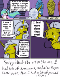 Size: 2550x3300 | Tagged: safe, artist:spacepig22, artist:squishy-and-squashy, artist:t-3000, character:princess celestia, oc, oc:squishy, angst, comic, crying, low quality, meta, time skip