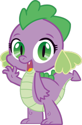Size: 3866x5886 | Tagged: safe, artist:chiptunebrony, edit, character:barb, character:spike, barbabetes, cute, dialogue, greeting, happy, hello, introduction, rule 63, rule63betes, simple background, smiling, solo, story, transparent background, vector, vector edit, waving