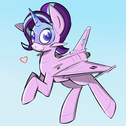 Size: 1500x1500 | Tagged: safe, artist:pandramodo, character:starlight glimmer, species:plane pony, species:pony, cute, equal sign, eurofighter typhoon, female, glimmerbetes, heart, looking at you, original species, plane, planeified, smiling, solo, species swap