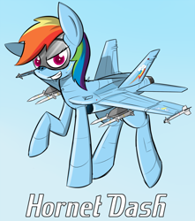 Size: 1280x1451 | Tagged: safe, artist:pandramodo, character:rainbow dash, species:plane pony, species:pony, airplane dash, colored pupils, dreamworks face, f/a-18 hornet, female, flying, gradient background, grin, jet, jet fighter, looking at you, original species, plane, planeified, smiling, solo, species swap