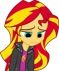 Size: 4148x4979 | Tagged: safe, artist:owlisun, edit, character:sunset shimmer, equestria girls:rainbow rocks, g4, my little pony: equestria girls, my little pony:equestria girls, absurd resolution, empty eyes, female, looking down, no catchlights, sad, simple background, solo, sunsad shimmer, transparent background, vector