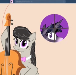 Size: 810x800 | Tagged: safe, artist:nicktoonhero, character:octavia melody, character:twilight sparkle, species:earth pony, species:pony, species:unicorn, ask octavia, cello, duo, duo female, female, mare, musical instrument, tumblr, twilight unbound, werelight shine