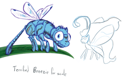 Size: 1267x855 | Tagged: safe, artist:causticeichor, species:breezies, dragonfly, dragonflypony, leaf, ponified, wat