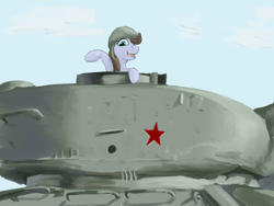 Size: 1280x960 | Tagged: safe, artist:causticeichor, oc, oc only, oc:emily, helmet, solo, tank (vehicle), waving