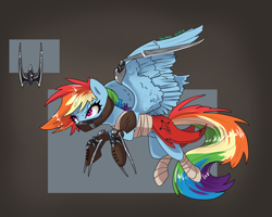 Size: 1024x819 | Tagged: safe, artist:joan-grace, part of a set, character:rainbow dash, armor, claws, clothing, female, hoof blades, part of a series, solo, weapon, wing armor, wingblade