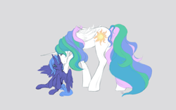 Size: 1044x650 | Tagged: safe, artist:noel, character:princess celestia, character:princess luna, species:alicorn, species:pony, duo, female, mare, nuzzling, s1 luna, sisters