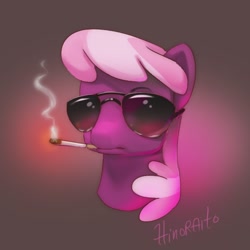 Size: 600x600 | Tagged: safe, artist:hinoraito, character:cheerilee, species:earth pony, species:pony, cigarette, female, glasses, gradient background, mare, smoking, solo, sunglasses