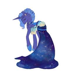Size: 650x636 | Tagged: safe, artist:noel, character:princess luna, species:alicorn, species:pony, alternate hairstyle, clothing, dress, female, gala dress, horn jewelry, jewelry, looking back, mare, rear view, simple background, solo, white background