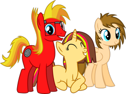 Size: 6139x4603 | Tagged: safe, artist:peahead, oc, oc only, oc:cherry lights, oc:stellar winds, oc:strong boulder, species:earth pony, species:pegasus, species:pony, species:unicorn, absurd resolution, cutie mark, glasses, show accurate, simple background, transparent background, vector, wip