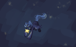 Size: 1122x700 | Tagged: safe, artist:noel, character:princess luna, species:alicorn, species:pony, female, flying, mare, mouth hold, s1 luna, solo, stars
