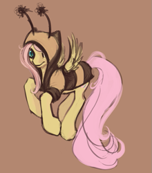 Size: 541x616 | Tagged: safe, artist:noel, character:fluttershy, species:pegasus, species:pony, animal costume, bee, bee costume, brown background, clothing, costume, female, flutterbee, mare, simple background, solo