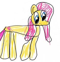 Size: 463x474 | Tagged: safe, artist:zestyoranges, character:fluttershy, species:earth pony, species:pony, 1000 hours in ms paint, badly drawn ponies, female, mare, race swap, sad, simple background, stylistic suck, white background, wingless