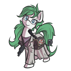 Size: 2461x2452 | Tagged: safe, artist:kalemon, edit, oc, oc only, oc:beryl, oc:beryl (smhac), species:earth pony, species:pony, derpibooru community collaboration, fallout equestria, 2017 community collab, butterfly, clothing, fanfic, fanfic art, female, fluttershy medical saddlebag, golf club, gun, handgun, hooves, looking at you, mare, medical saddlebag, revolver, saddle bag, simple background, smiling, solo, transparent background, weapon