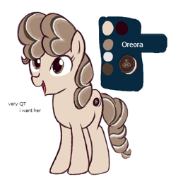 Size: 361x373 | Tagged: safe, artist:rusticanon, oc, oc only, oc:oreora, species:earth pony, species:pony, color palette, cookie, cute, flockmod, food, oreo, oreo pony, reference sheet, simple background, solo, white background