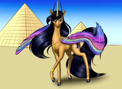Size: 1024x750 | Tagged: safe, artist:vasillium, oc, oc only, oc:isis, species:alicorn, species:pony, alicorn oc, ankh, cutie mark, ear piercing, egypt, egyptian, egyptian cross, egyptian goddess, egyptian jewelry, egyptian pony, egyptian pyramid, jewelry, piercing, pyramid